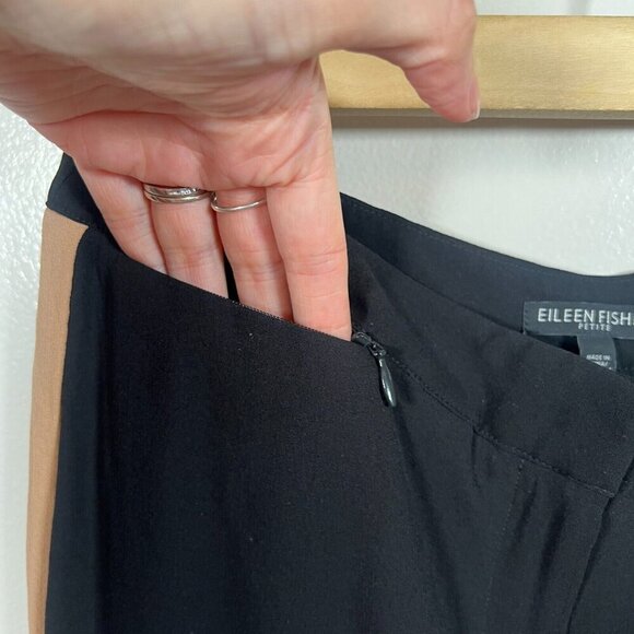 Eileen Fisher Silk Georgette Crepe Pants Size 8 Petite Black Side Stripe Career - Picture 6 of 10